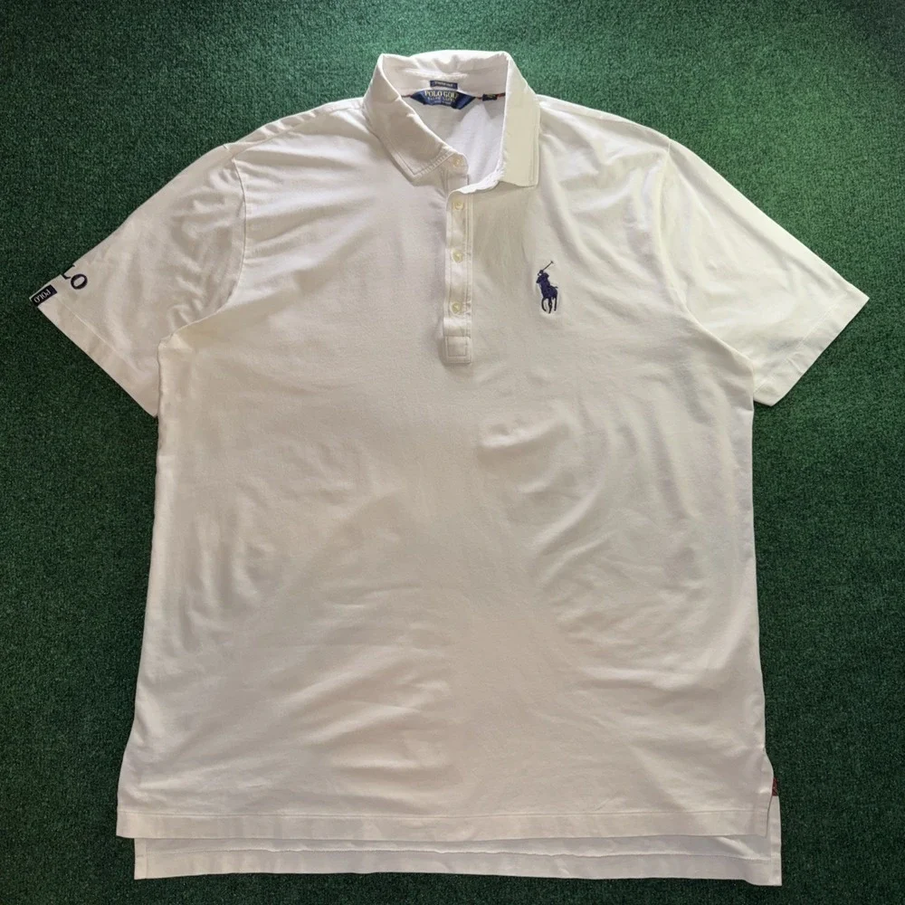 Polo Golf Ralph Lauren Stretch Lisle Polo Mens XL White/ Blue Horse